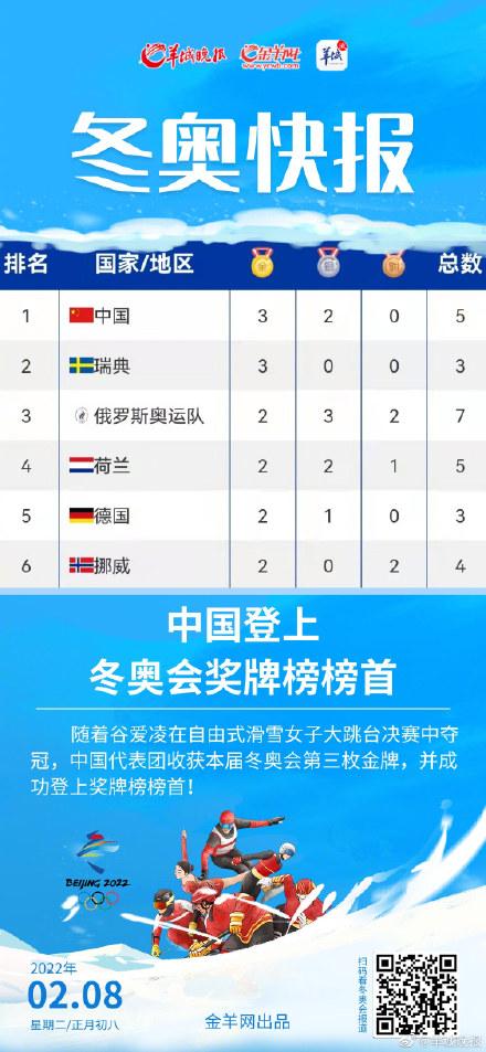2018年冬奥会奖牌榜排名